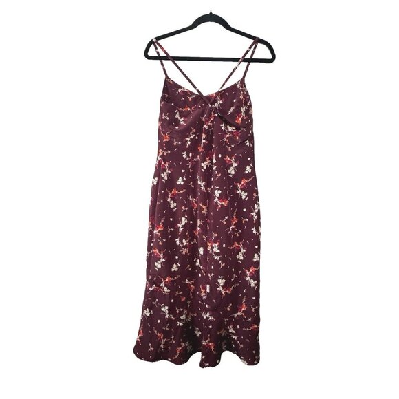 VTG Y2K Express Babydoll Midi Dress Burgundy Floral Moody Romantic Dark Fairy M - Picture 2 of 11